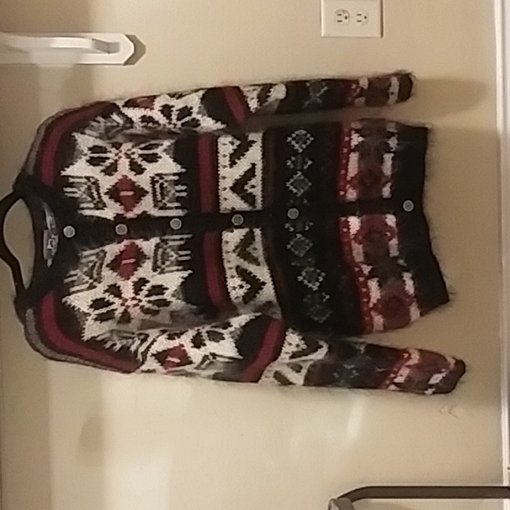 Woolrich Red Black Sweater Mohair Acrylic Cardigan Womens Size Medium